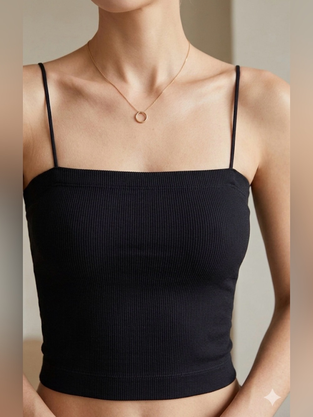 American Eagle Black Ribbed Spaghetti Strap Crop Top - Women size small